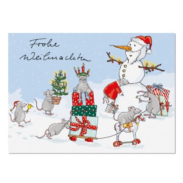 Postkarte Weihnachtsmäuse 